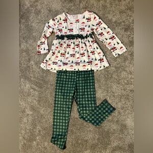 Festive Santa Top and Green Plaid Leggings Set NEW with tags by Pete & Lucy sz 4